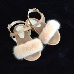 Custom handmade shoes for girl. Natural mink fur.